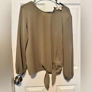 Olive green Michael Kors tie front blouse